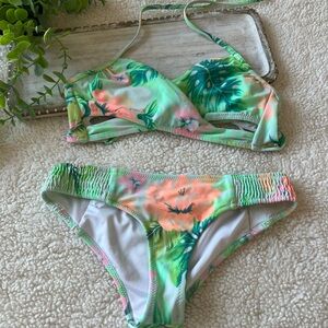PINK Victoria's Secret Green and Orange Bikini Set